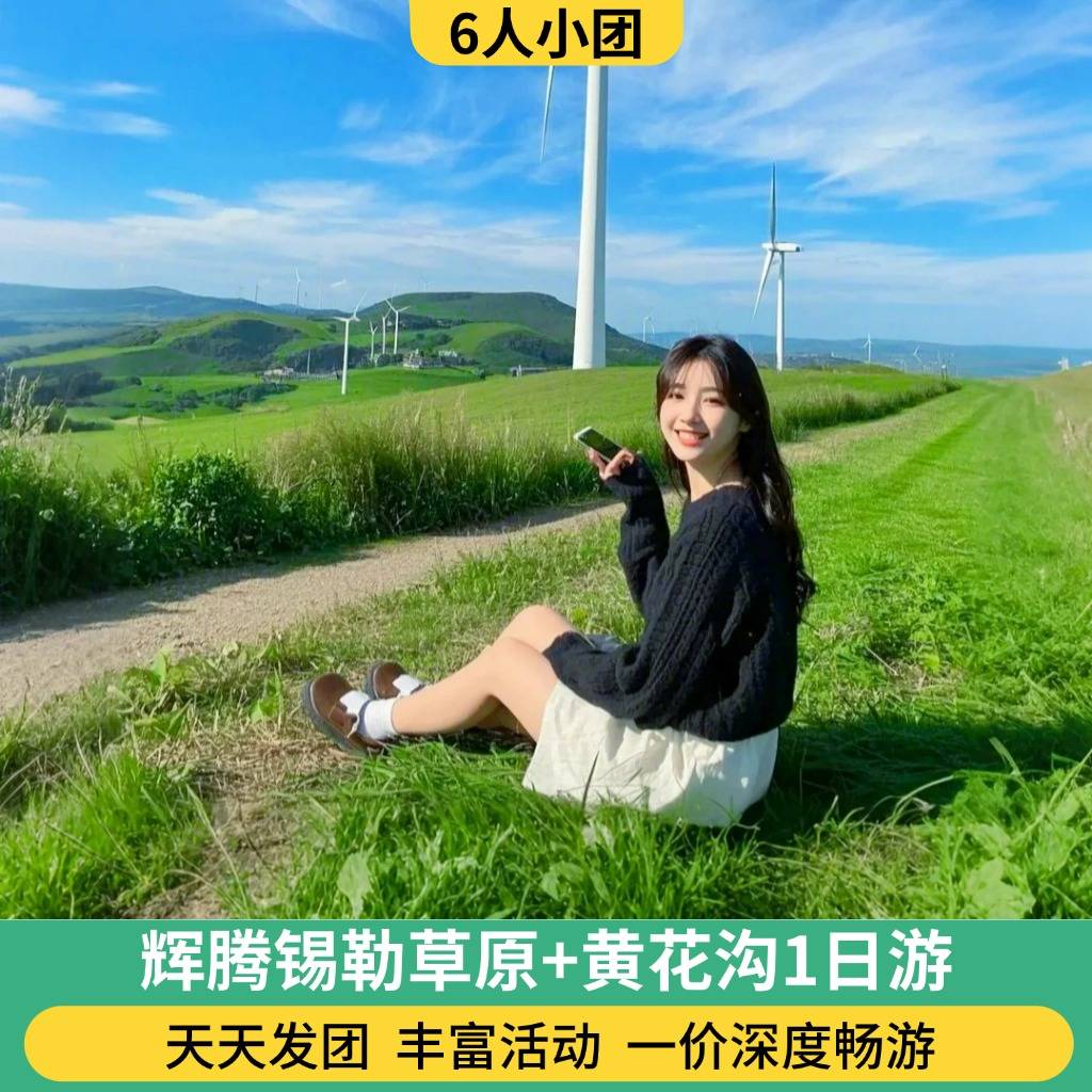 6人团 辉腾锡勒草原+黄花沟一日游（草原小火车/缆车/草原骑马/敖包相会演出/大风车）